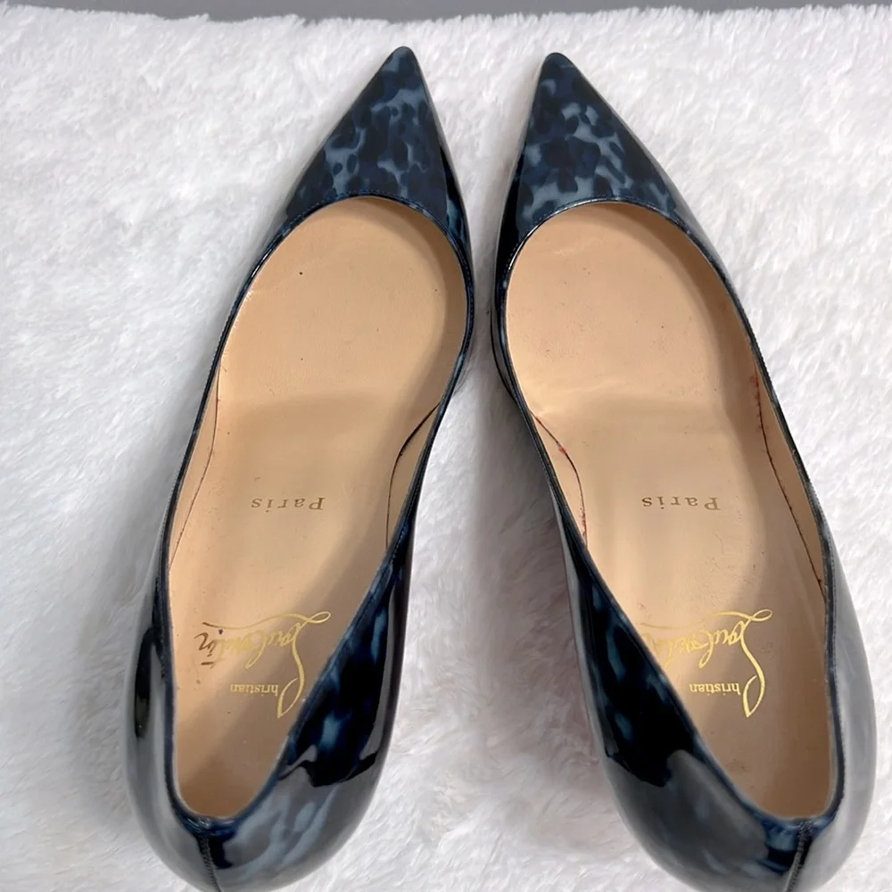 Christian Louboutin Decollete Blue Patent Leather Tortoise Print Pump size 37.5 - Picture 5 of 12